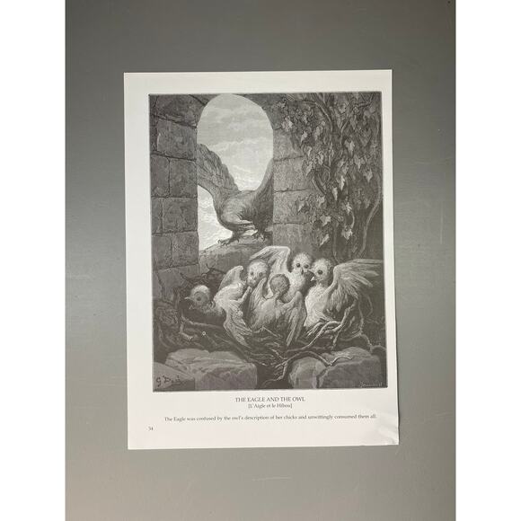 Dore, Fables, Stag and Vine, Eagle and Owl, Print, Bookplate, Art~ 240706-WH 290 - Picture 4 of 4